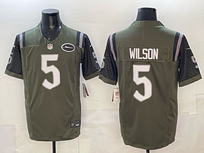 Men 2025 Nike New York Jets #5 Wilson green Throwback Limited NFL Jersey style 001-0